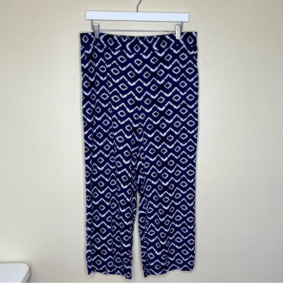Loft Linen Viscose Navy White Ikat Cropped Pull On Pant Women Medium Pockets - Picture 12 of 12